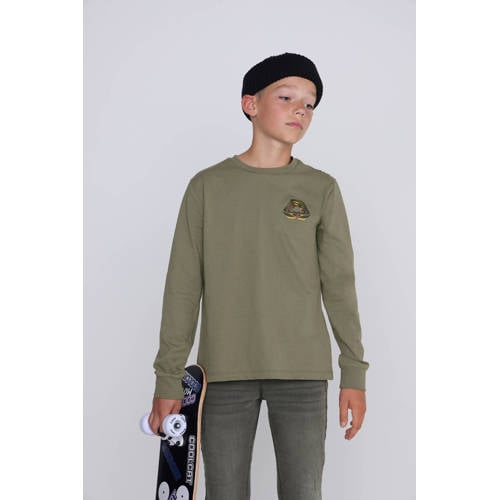 Coolcat longsleeve T-shirt Tommy met Skaterboy Print Groen Jongens Katoen Ronde hals