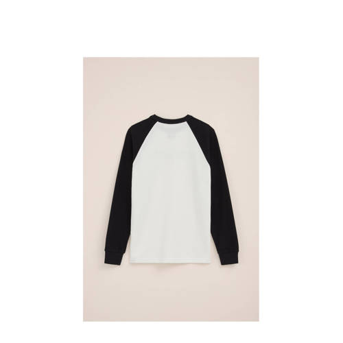 WE Fashion longsleeve wit zwart Jongens Katoen Ronde hals Meerkleurig 134 140
