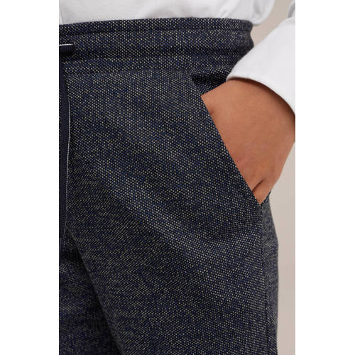 WE Fashion gemêleerde slim fit broek marine blauw Jongens Polyester Melée 170