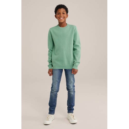 WE Fashion gebreide trui Groen Jongens Katoen Ronde hals Effen 170 176