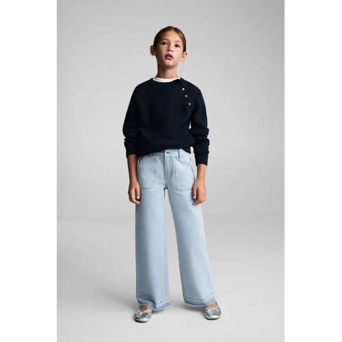 Mango Kids wide leg jeans changeant blauw Meisjes Denim Effen 152