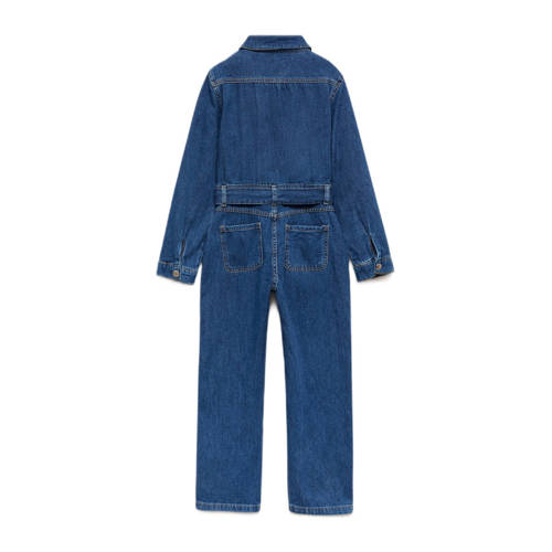 Mango Kids jumpsuit medium blue denim Blauw Effen 152