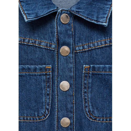 Mango Kids jumpsuit medium blue denim Blauw Effen 152