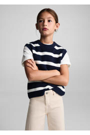 thumbnail: Beige meisjes Mango Kids broek van denim met rits- en knoopsluiting en effen