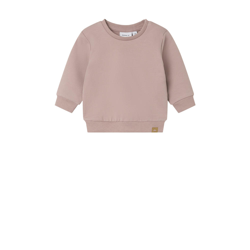 Roze jongens NAME IT BABY sweater met effen, lange mouwen, ronde hals en drukknoopsluiting