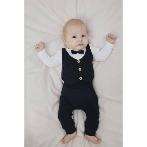 name it BABY romper + broek NBMADAM antraciet wit Shirt + broek Grijs Jongens Stretchkatoen Ronde hals 56