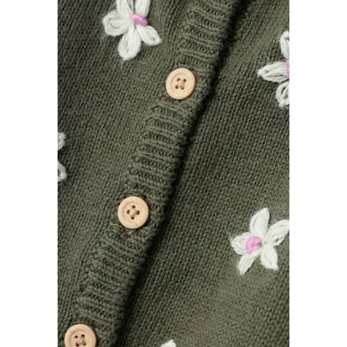 name it BABY gebloemd vest olijf groen wit roze Meisjes Katoen V-hals 68
