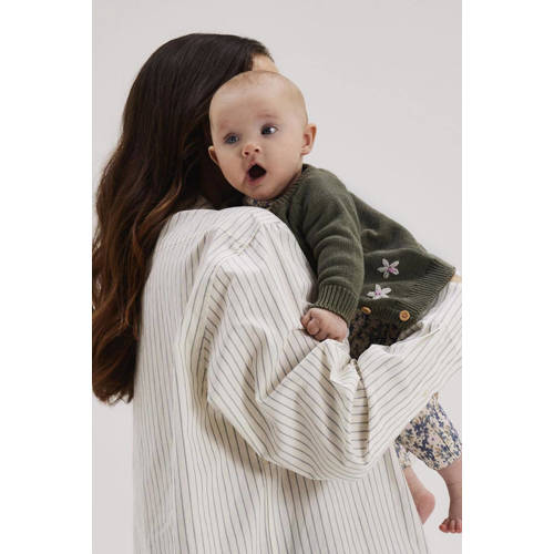 name it BABY gebloemd vest olijf groen wit roze Meisjes Katoen V-hals 68