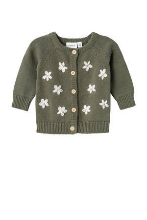 baby gebloemd vest olijf groen/wit/roze