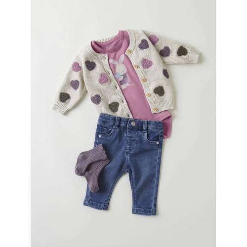 name it BABY vest NBFNEHEART met hartjes en patches beige roze Meisjes Katoen Ronde hals 74