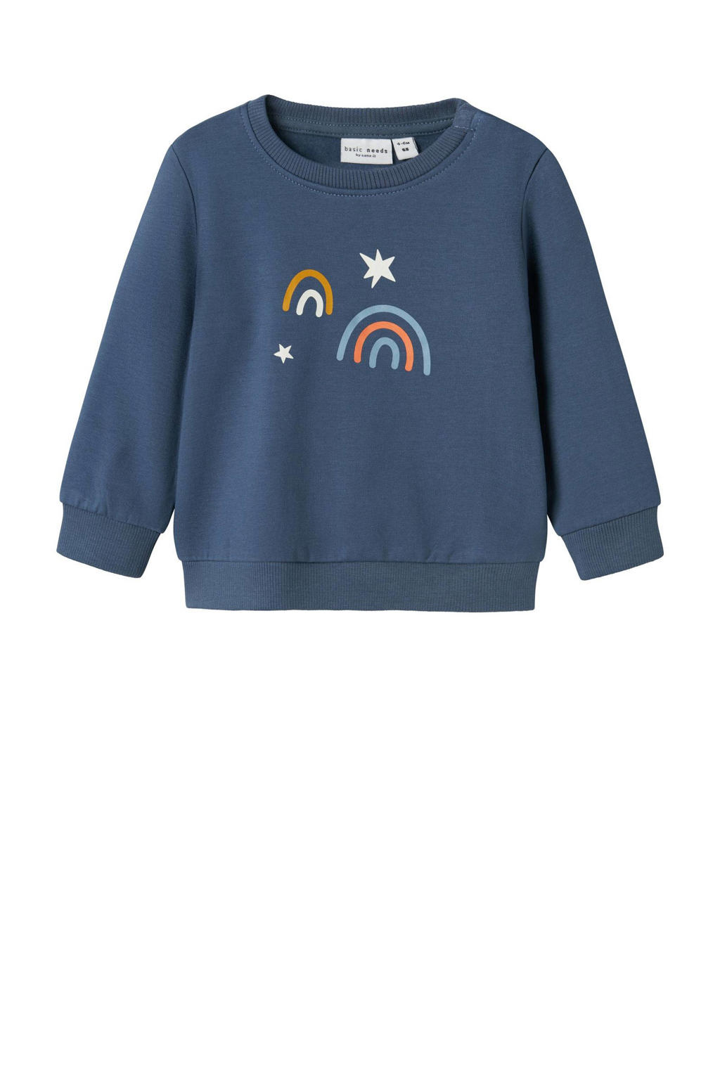 Grijsblauwe jongens NAME IT BABY sweater met printopdruk, lange mouwen en ronde hals