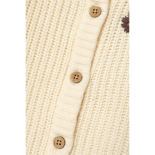LIL' ATELIER MINI grofgebreid vest NMFEMLEN met printopdruk en borduursels ecru Meisjes Katoen Ronde hals 122 128