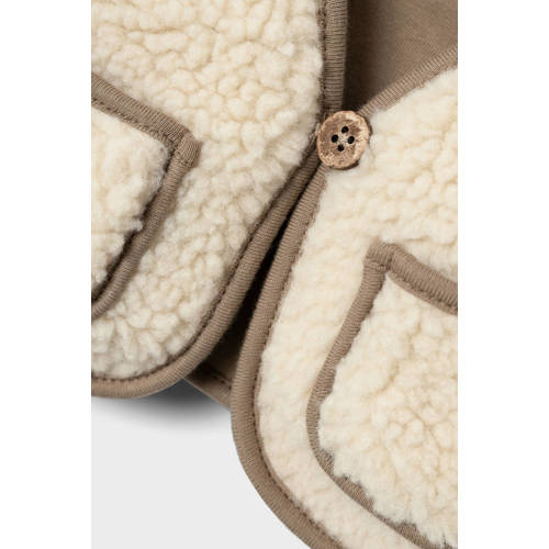 LIL' ATELIER BABY gilet NBMJONO beige bruin Jongens Teddy V-hals Effen 86