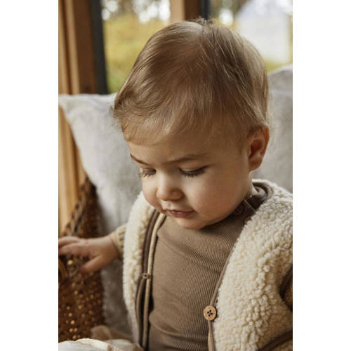 LIL' ATELIER BABY gilet NBMJONO beige bruin Jongens Teddy V-hals Effen 86
