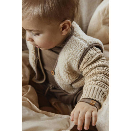 LIL' ATELIER BABY gilet NBMJONO beige bruin Jongens Teddy V-hals Effen 86