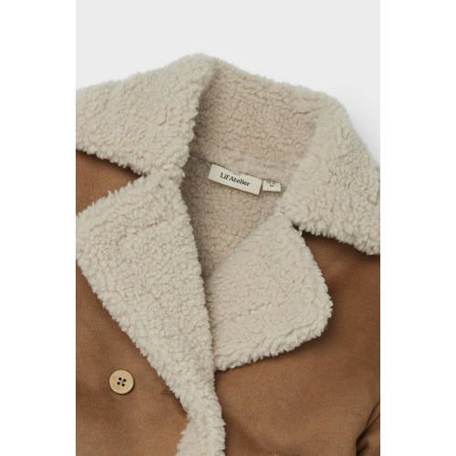 LIL' ATELIER MINI jas NMNNOLO bruin beige Jongens Imitatiesuède Reverskraag 116