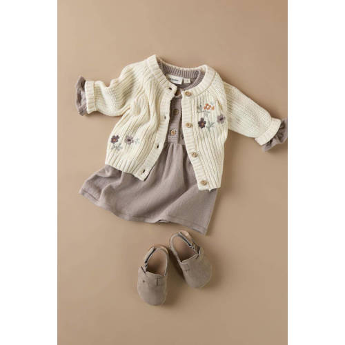 LIL' ATELIER BABY jurk NBFNIMI taupe Bruin Meisjes Katoen Ronde hals 62