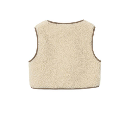 LIL' ATELIER MINI gilet NMMJONO beige bruin Jongens Teddy V-hals Effen 98