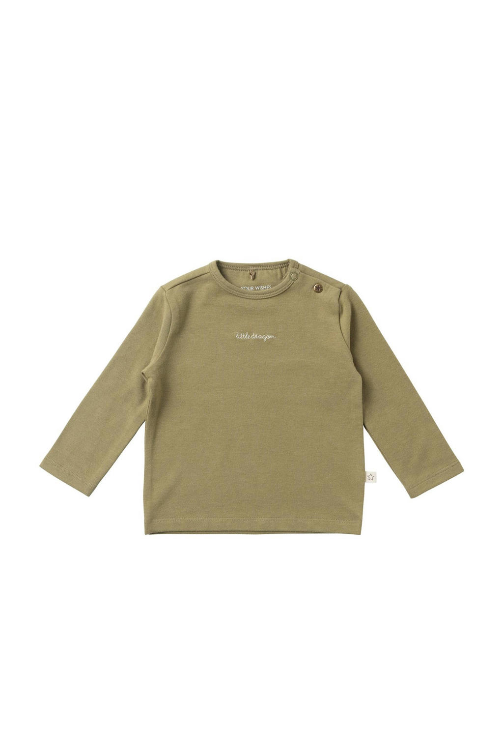 Olijfgroene jongens Your Wishes baby longsleeve van katoen met effen, lange mouwen en ronde hals