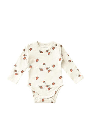 romper met aardbeien print wit/rood