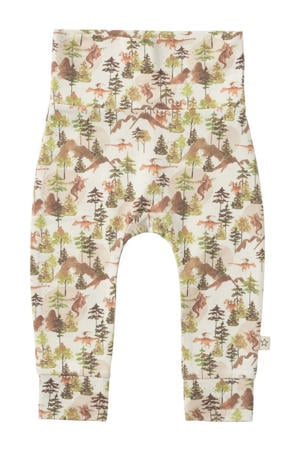 baby broek met all over print wit/groen/bruin