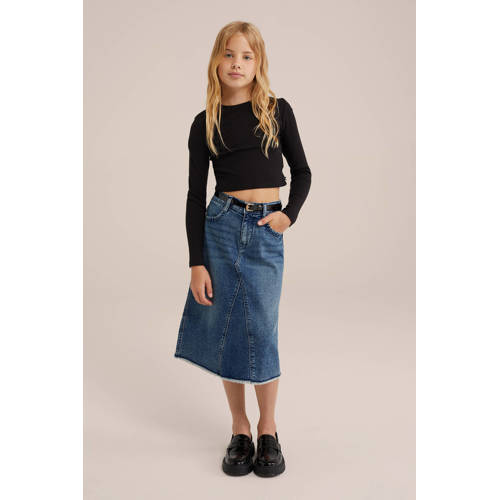WE Fashion denim; spijkerrok medium blue denim Blauw Meisjes Stretchdenim 170 176