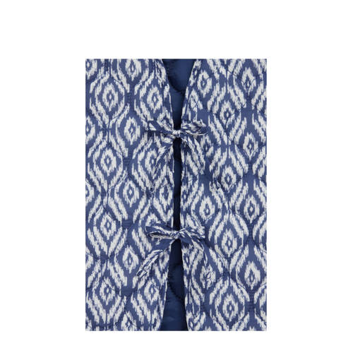 WE Fashion gilet met all over print blauw wit Meisjes Polyester V-hals 170 176