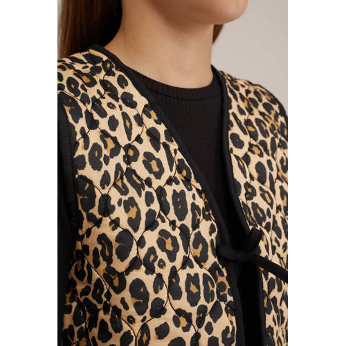 WE Fashion gilet met panterprint bruin zwart Beige Meisjes Polyester V-hals 158 164