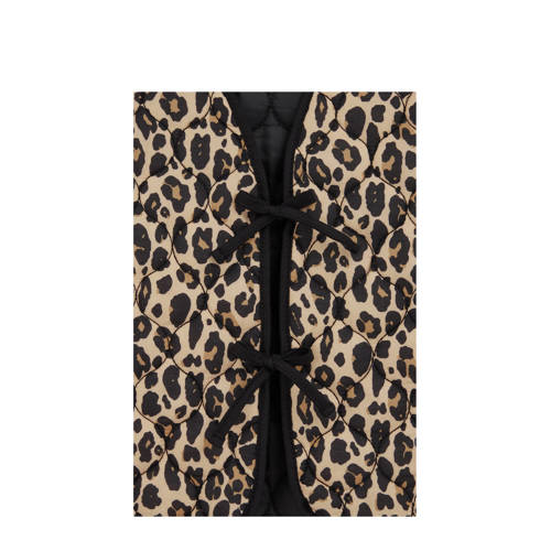WE Fashion gilet met panterprint bruin zwart Beige Meisjes Polyester V-hals 158 164