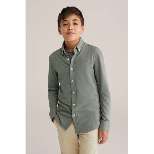 WE Fashion overhemd donkergroen Jongens Katoen Button down Effen - maat 134/140 afbeelding