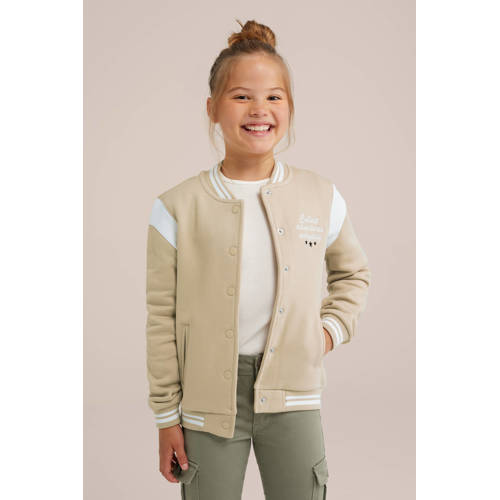 WE Fashion jasje zand wit Beige Meisjes Katoen Ronde hals Meerkleurig 158 164