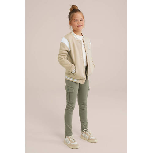 WE Fashion jasje zand wit Beige Meisjes Katoen Ronde hals Meerkleurig 158 164