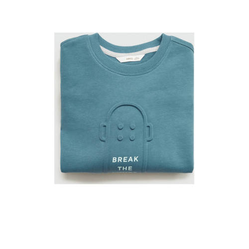 Mango Kids sweater blauw Trui Jongens Katoen Ronde hals Printopdruk 116