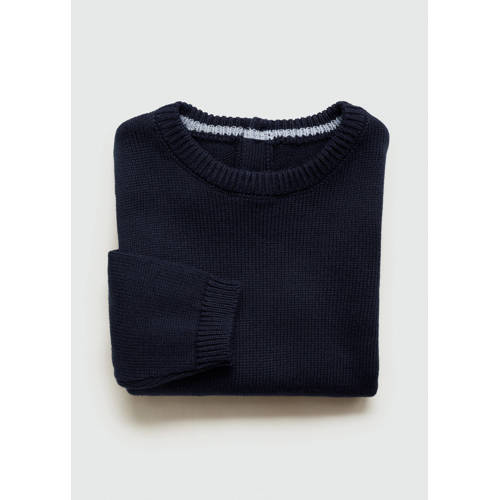 Mango Kids gebreide trui donkerblauw Jongens Katoen Ronde hals Effen 104