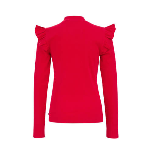WE Fashion longsleeve Rood Meisjes Stretchkatoen Ronde hals Effen 122 128
