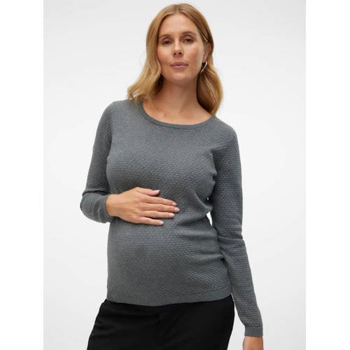 VERO MODA MATERNITY gebreide trui grijs Dames Katoen Ronde hals Effen XXL