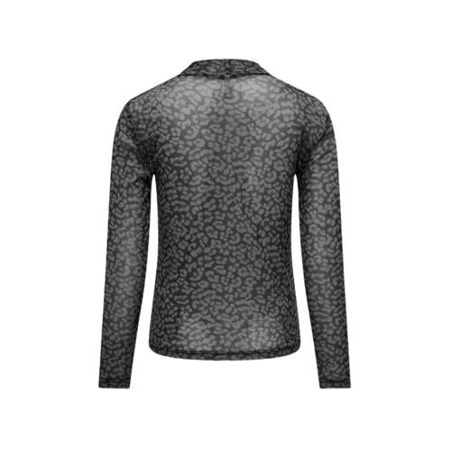 Only KIDS GIRL longsleeve met panterprint zwart grijs Meisjes Polyester Ronde hals 158 164