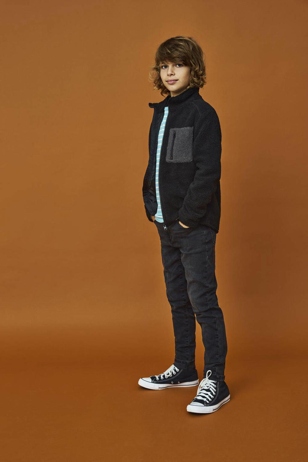 Black denim jongens KIDS ONLY BOY tapered fit jeans van stretchdenim met effen