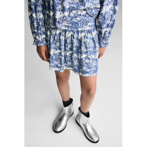 Mango Kids korte rok blauw Meisjes Katoen All over print 152