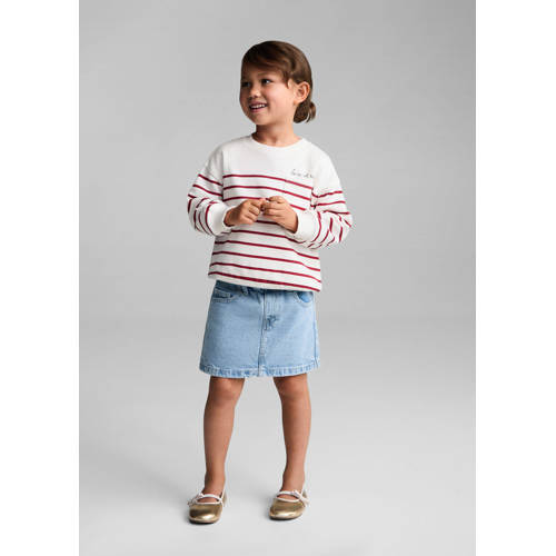 Mango Kids gestreepte sweater wit rood Meisjes Katoen Ronde hals Streep 98