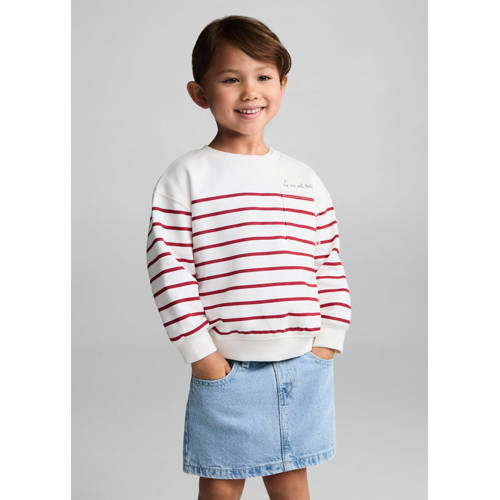 Mango Kids gestreepte sweater wit rood Meisjes Katoen Ronde hals Streep 98