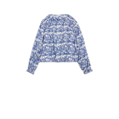Mango Kids top met all over print blauw Meisjes Katoen Ronde hals All over print 116