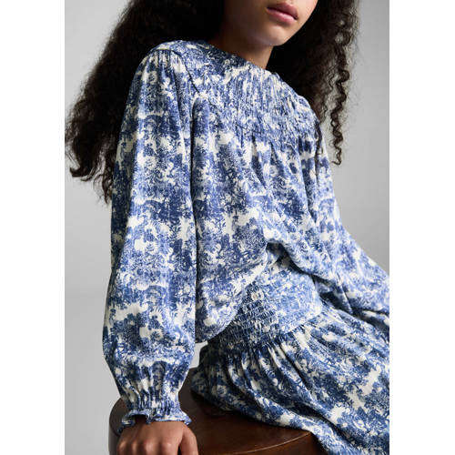 Mango Kids top met all over print blauw Meisjes Katoen Ronde hals All over print 116