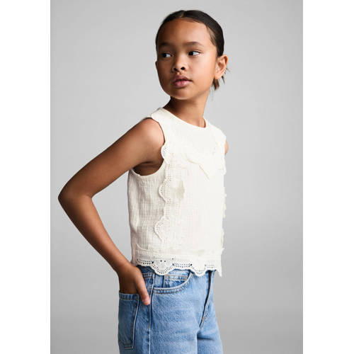 Mango Kids top lichtbeige Meisjes Katoen Ronde hals Effen 128