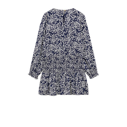 Mango Kids jurk met all over print donkerblauw Meisjes Viscose Ronde hals 140