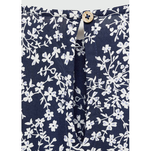 Mango Kids jurk met all over print donkerblauw Meisjes Viscose Ronde hals 140