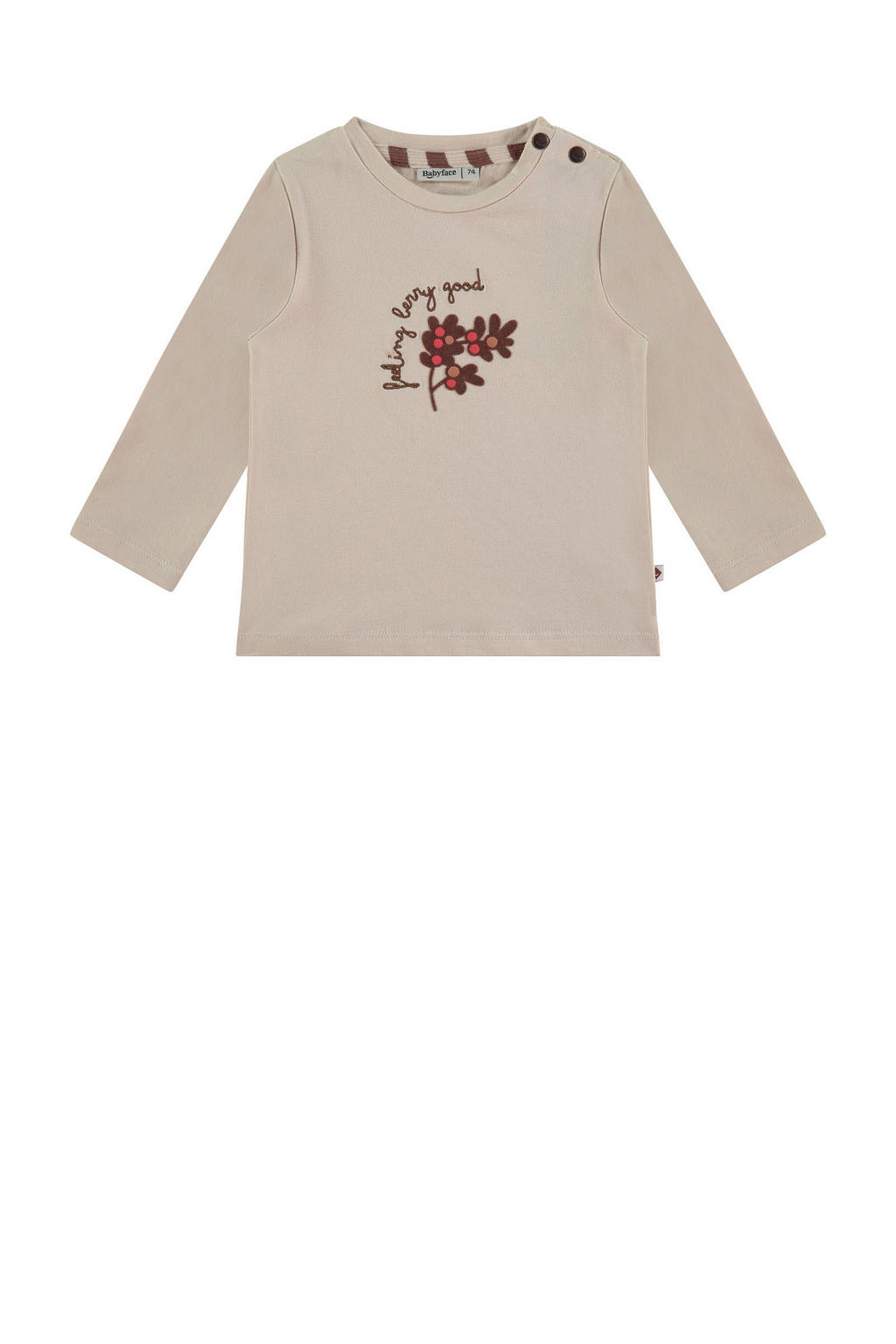Beige meisjes Babyface baby longsleeve van stretchkatoen met printopdruk, lange mouwen, ronde hals en drukknoopsluiting