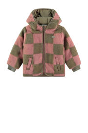 thumbnail: Roze en groene meisjes Stains&Stories geruite teddy winterjas met lange mouwen, capuchon en ritssluiting