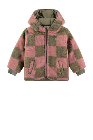 geruite teddy winterjas roze/groen