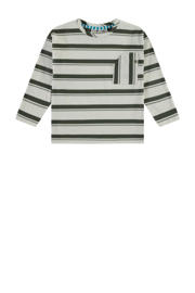 thumbnail: Ecru en groene jongens Stains&Stories gestreepte longsleeve van stretchkatoen met lange mouwen en ronde hals